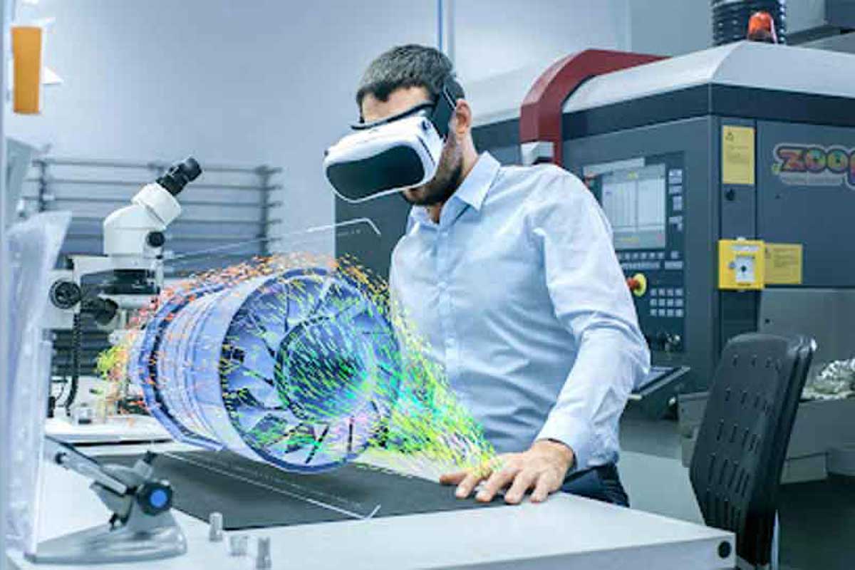 Profissões futuro - homem usando óculos 3d no laboratório Profissões futuro - homem usando óculos 3d no laboratório