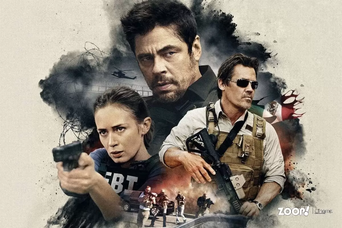 Cartás do filme Sicario com Emily Blunt, Benicio Del Toro e Josh Brolin