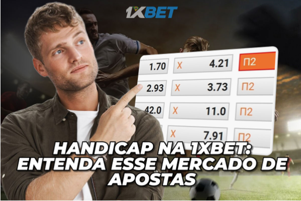 Um homem aponta para a tela do Handicap na 1xbet ilustra nosso artigo sobre: Handicap na 1xbet: Entenda esse Mercado de Apostas.